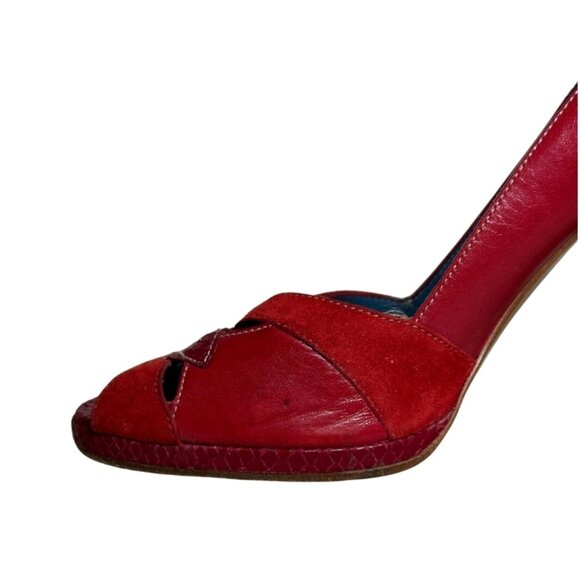 Marc Jacobs Red Leather & Suede Peep-Toe Pumps – Size 8.5 - Picture 14 of 16